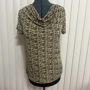 Jaclyn Smith Collection - Khaki and White, cowl neck, short sleeve blouse Size M